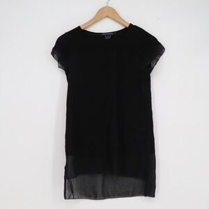 French Connection Black Short Sleeve Layered Chiffon Hem Top XS 765ZM